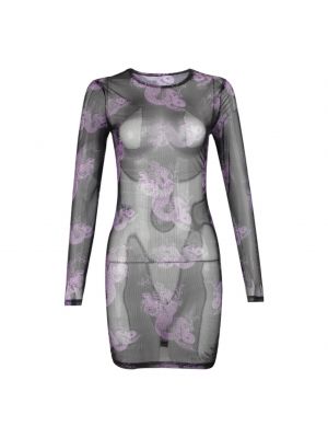 iEFiEL Womens Dragon Printing Sheer Mesh Dress Fashion Long Sleeve See-through Bodycon Dress