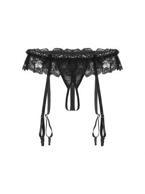iEFiEL Mens Frilly Lace Trim Crotchless Thongs with Garters Elastic Waistband G-string Underwear 