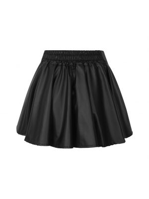 iEFiEL Womens Faux Leather Ruffled Miniskirt Casual High Waist Flared Skirt Clubwear