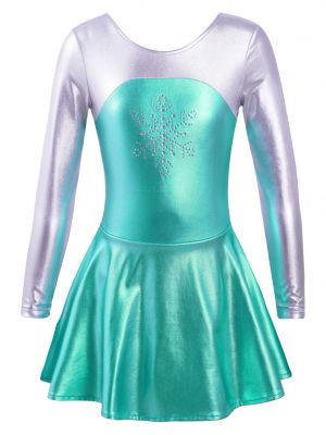 iEFiEL Kids Girls Bronzing Cloth Long Sleeve Patchwork Style Skating Dance Dress Costume 