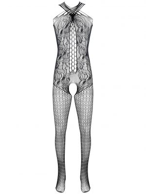 iEFiEL Mens Sissy Hollow Out Fishnet Crotchless Bodysuit See-through Floral Mesh Strappy Leotard Nightwear