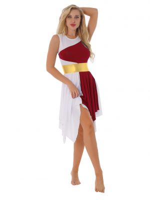iEFiEL Womens Color Block Dance Dress Sleeveless Asymmetrical Hem Prom Party Dress