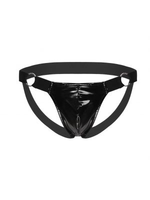 iEFiEL Mens Glossy Patent Leather G-string Bulge Pouch O Ring Elastic Waistband Thong Underwear 