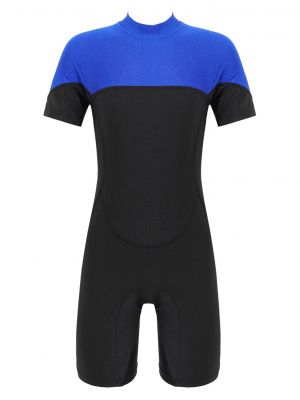 iEFiEL Kids Unisex Girls Boys Short Sleeves Colorblock Swimsuit One-piece Back Zipper Swimming Jumpsuit Swimwear