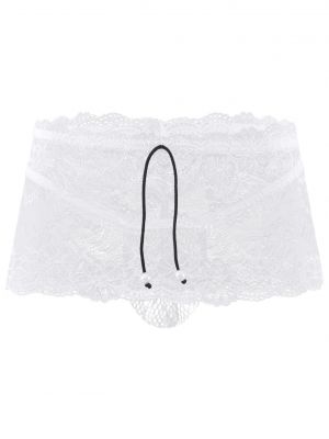iEFiEL Mens Low Waist Sissy Skirted Panties Underwear See-through Floral Lace Mini Skirt with Bulge Pouch G-string