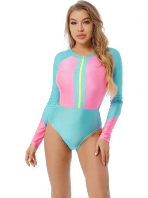 iEFiEL Womens Colorblock Cutout Waist Swimming Jumpsuit Mock Neck Front Zipper Bodysuit Swimwear 