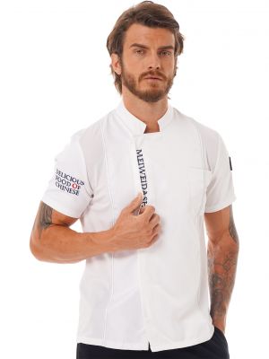 iEFiEL Mens Letter Embroidery Chef Jacket Coat Short Sleeve Cooks Uniform Tops