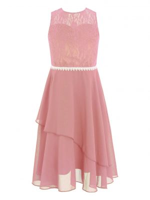 iEFiEL Girls Lace Bodice Party Dress Sleeveless Backless Chiffon Dress for Pageant Wedding Birthday Party