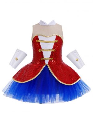 iEFiEL Big Girls Sleeveless Patchwork Style Dress Costume Sequins Tutu Mesh Dance Dress with Two Cuffs