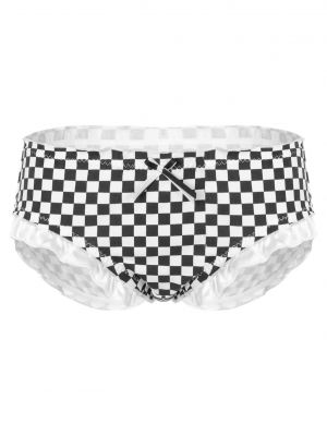 iEFiEL Mens Sissy Checkerboard Plaid Print Briefs Crossdress Cosplay Panties Elastic Waistband Ruffle Trim Underpants