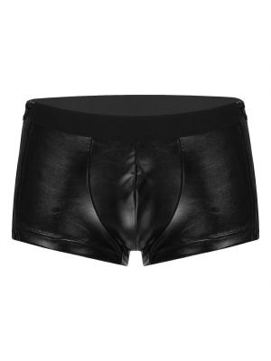 iEFiEL Mens Faux Leather Bulge Pouch Low Waist Shorts Zippered Elastic Waistband Boxer Briefs for Club Dance Performance 