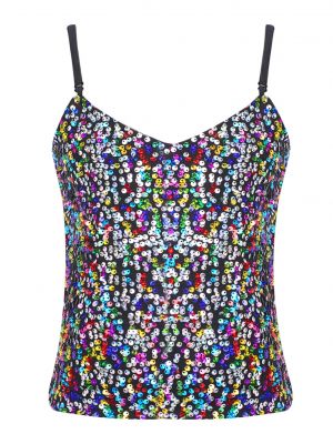 iEFiEL Kids Boys Girls Sequins Decorated Tops Sleeveless V Neck Spaghetti Shoulder Straps Tank Tops