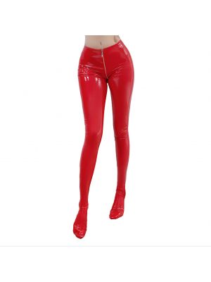iEFiEL Womens Wetlook Patent Leather Pants Slim Fit Pantyhose Club Pole Dancing Costume