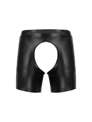 iEFiEL Mens Sexy Faux Leather Open Butt Crotchless Shorts Elastic Waistband Short Pants Club Pole Dancing Costume