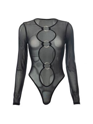 iEFiEL Womens Sexy Hollow Out O Ring Bodysuit See-through Long Sleeve Leotard for Pool Party