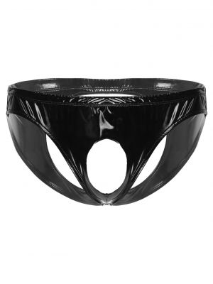 iEFiEL Mens Hollow Out Wet Look Briefs Patent Leather Open Butt Underpants Underwear