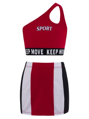 iEFiEL Kids Big Girls Single Shoulder Slant Strap Dance Outfit Set Letters Print Vest with Skirt Workout Sportswear