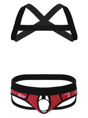 Men 2pcs Chest Harness Belt and Patent Leather G-string Lingerie Set