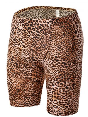 iEFiEL Mens Fashion Leopard Print Tight-fitting Shorts Stretchy Sport Bottoms for Gym Fitness Running Workout