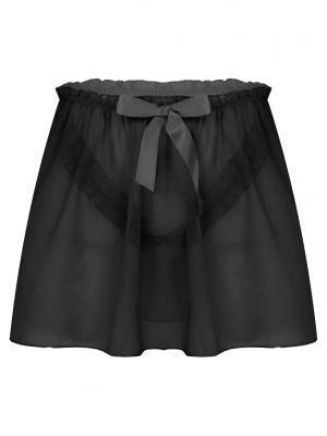 iEFiEL Mens Sissy Semi See-Through Chiffon Skirt Nightwear Crossdressing Skirt Sleepwear