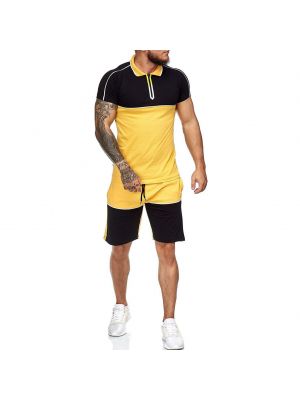 iEFiEL Mens Lapel Collar Short Sleeve Sport Suit T-shirt Tops and Shorts Set Activewear Sportswear for Gym Tennis Cycling