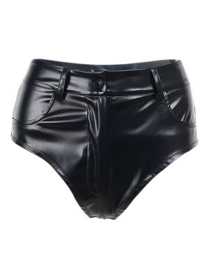 iEFiEL Womens PU Leather High Waist Shorts Front Zipper Stretchy Mini Hot Pants