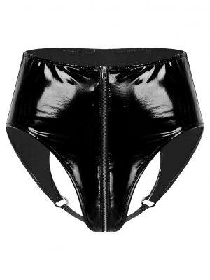 iEFiEL Womens Sexy Wetlook Open Butt Briefs High Waist Zipper Panties Lingerie Club Stage Costume