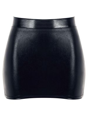 Women Patent Leather Zipper Back Mini Skirt Pole Dancing Costume