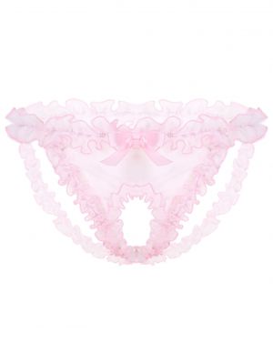 iEFiEL Mens Sissy Open Crotch Frilly Briefs Underwear Bowknot Ruffled Thong Underpants