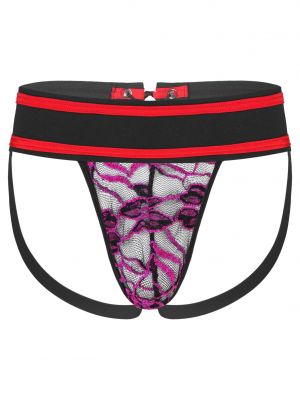 iEFiEL Mens Sissy Semi See-through Floral Mesh Bulge Pouch G-string Wide Waistband Thong