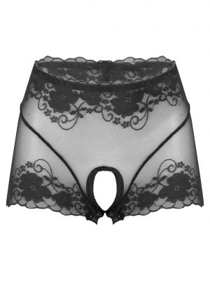 iEFiEL Womens Floral Lace Crotchless Panties Low Rise See-through Boyshorts Underpants