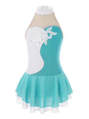 iEFiEL Kids Girls Sleeveless Ballet Dance Dress Hollow Back Shiny Sequins Floral Front Dresses for Gym Stage Performance 