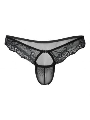 iEFiEL Mens Sissy Sheer Lace Patchwork G-string Open Front Mesh Thongs Underwear