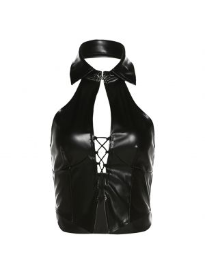 iEFiEL Womens Hollow Out Lace-up Faux Leather Vest Sleeveless Backless Crop Top for Club Party