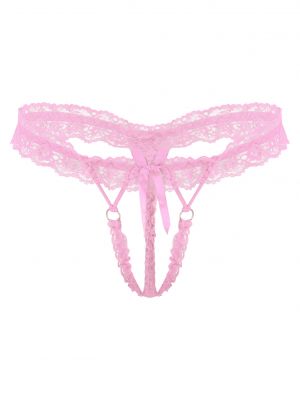 iEFiEL Mens Frilly Lace Thongs Sissy Bowknot Elastic Waistband G-string T-back Underwear 