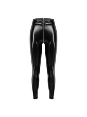 iEFiEL Womens Zipper Crotch Patent Leather Skinny Pants Clubwear Glossy Slim Fit Leggings Trousers