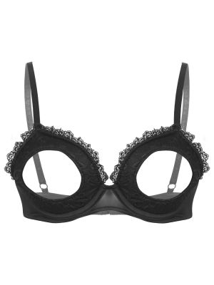 Women Floral Lace Open Cup Underwired Bra Lingerie Top