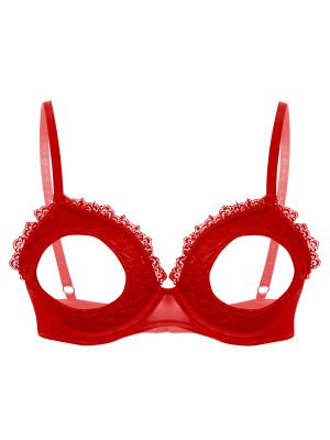 Women Floral Lace Open Cup Underwired Bra Lingerie Top