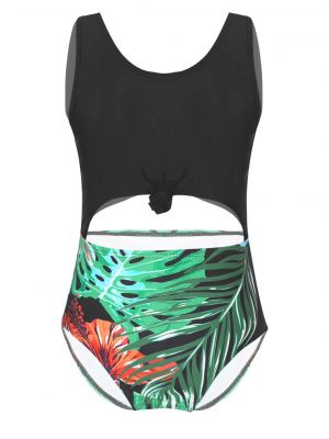 iEFiEL Girls Plants Print One-piece Swimming Jumpsuit Sleeveless Removable Chest Pads Beach Swimwear