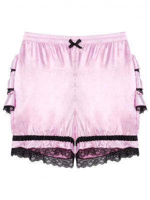 iEFiEL Mens Sissy Lace Trimming Frilly Satin Bloomers Crossdress Underpants Tiered Ruffled Shorts
