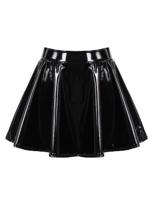 Women Glossy Patent Leather A-Line Mini Skirt for Club Dance