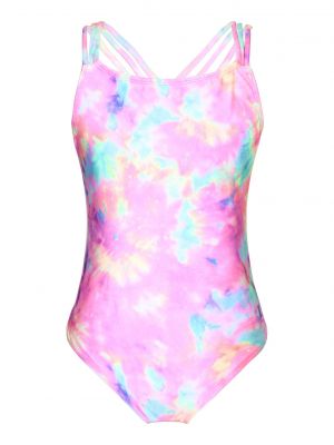 iEFiEL Big Girls Sleeveless Colorful Tie Dye Print Swimming Jumpsuit Spaghetti Straps Beach Bodysuit