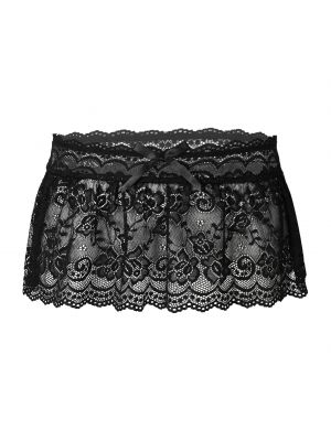 iEFiEL Womens See-through Lace Ruffle Skirt Lingerie Bowknot Low Waist Miniskirt Nightwear 