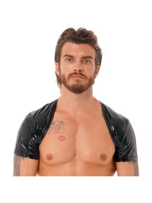 iEFiEL Mens Wetlook Patent Leather Shrugs Open Front Crop Top Club Performance Costume