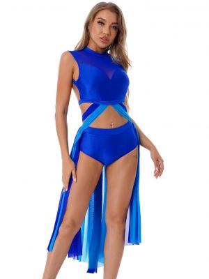 iEFiEL Womens Sheer Mesh Split Leotard Dress Backless Cutout Lyrical Dance Outfit