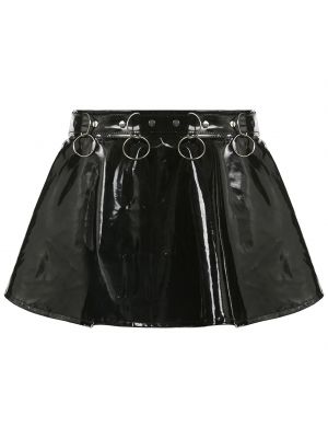 iEFiEL Womens Gothic D-ring O-ring Ruffled Skirt Patent Leather Back Zipper Miniskirt Club Dance Costume