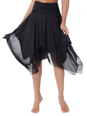iEFiEL Womens Ruffled Double Layers Dance Skirt Asymmetrical Hem Skirts Dancewear