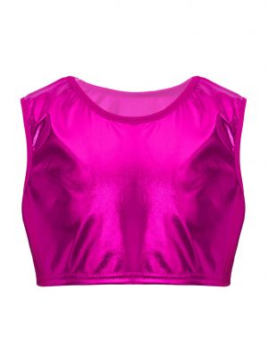iEFiEL Kids Girls Sleeveless Crop Top Shiny Bronzing Cloth Vest for Stage Performance 