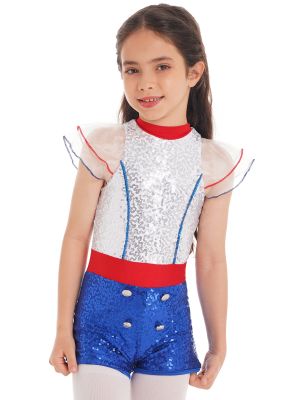 iEFiEL Kids Girls Navy Cosplay Costume Sequins Bodysuit Holiday Party Performance Cosplay Jumpsuit
