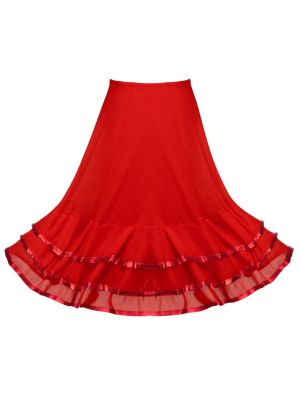 iEFiEL Kids Girls Solid Color Dancewear Tiered Striped Mesh Dance Skirt